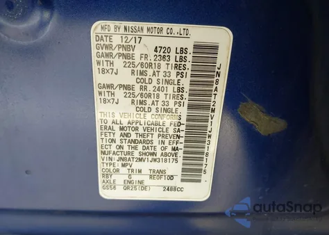 2018 Nissan Rogue Sl from USA, damaged, VIN JN8AT2MV1JW318175